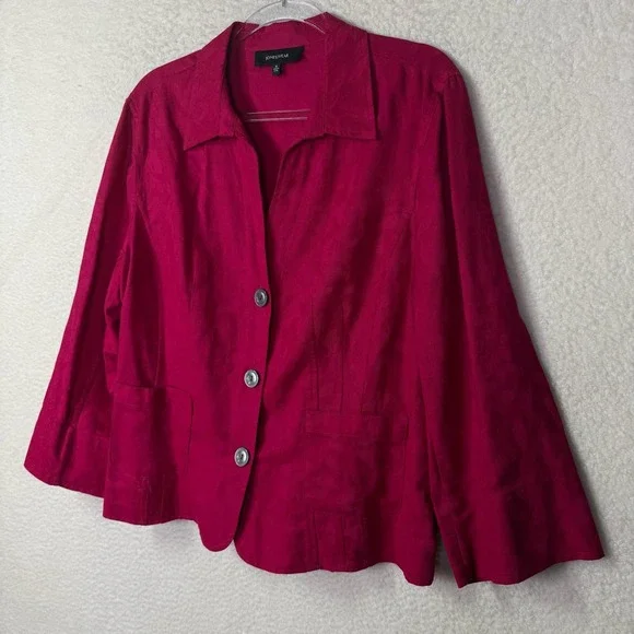 Jones Wear Jacket Womens 16 Pink Linen Cotton Floral Jacquard Blazer‎ Career - Picture 7 of 16